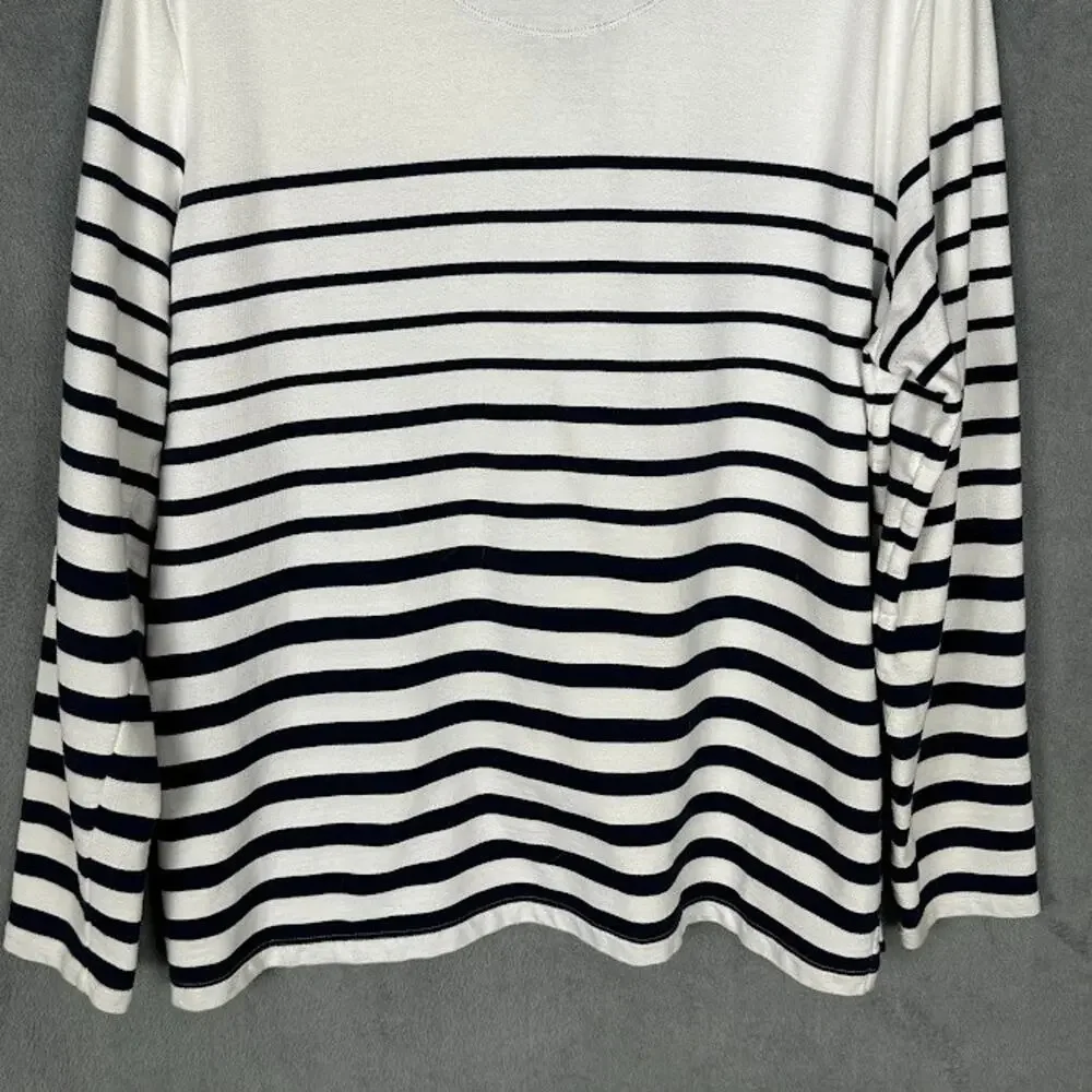 LL Bean Sweater Womens Extra Large White Navy Striped Rugby Soft Cotton Preppy - Picture 5 of 12